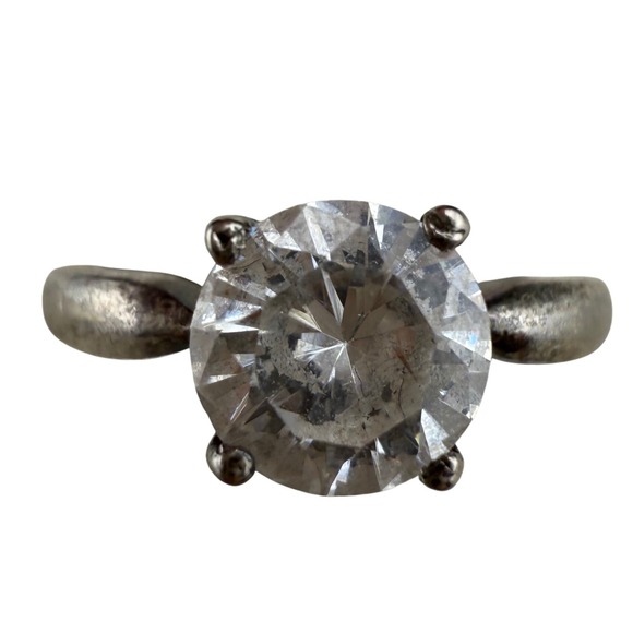Sterling Silver Ring 925 Cubic Zirconia Engagement Solitaire Size 6.75 NF Signed